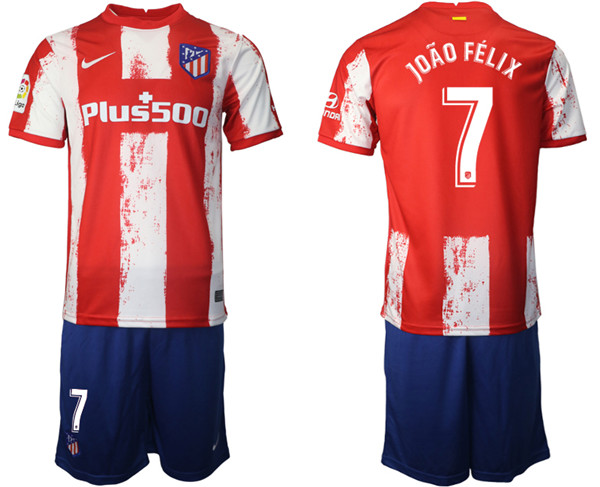 Men's Athletic De Madrid #7 João Félix Red/White Home Soccer Jersey Suit